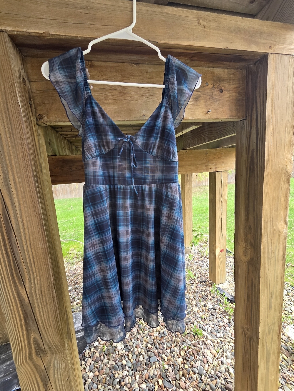 Wild fable Teal Plaid Mini Dress with Flutter Sleeves - Picture 2 of 6
